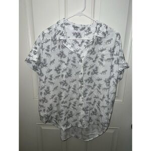 Women's Jane & Delancey Safari White Cheetah Button Up High Low Blouse Sz Lg